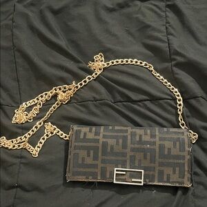 Fendi Black and Brown wallet/Crossbody Bag with Gold Chain